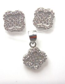 Rhodium plated 925 sterling silver pendant & earrings set with cubic zirconia Approx size pendant  11.5mm diam Approx size earrings  11mm diam