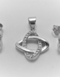 Rhodium plated 925 sterling silver pendant & earrings set with white cubic zirconia Approx size pendant  13mm diam Approx size earrings  9mm diam