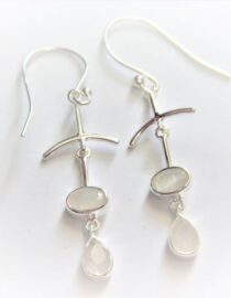 925 Sterling silver earring set with natural rainbow moonstone 36.3 X 7.3 MM