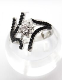 Rhodium plated 925 sterling silver ring set with black & white CZ 19.10 WIDE