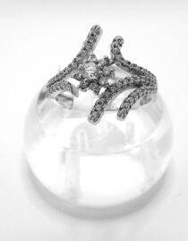 Rhodium plated 925 sterling silver ring set with black & white CZ 18.85 LONG